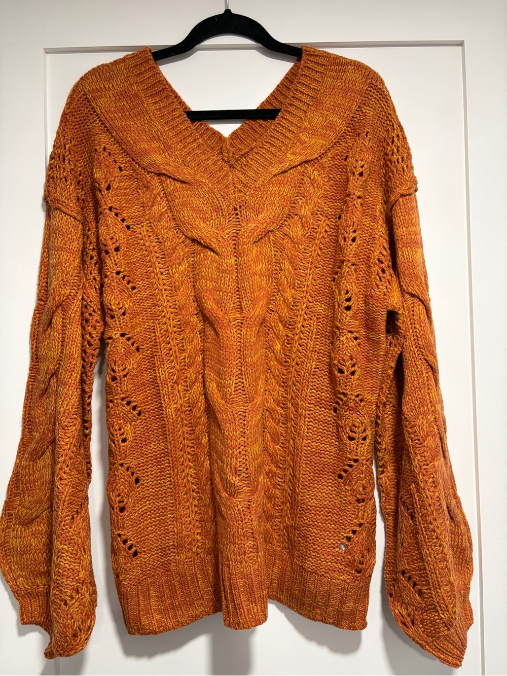 Kori Cable Knit V-Neck Sweater - Burnt Orange